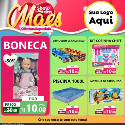 Modelo de Rede Social para Feed Facebook com o tema Show das Mães - Ofertas Especiais para Brinquedos