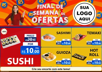 Modelo de Encarte para Encarte A4 Horizontal com o tema Final de Semana de Ofertas para Comida japonesa