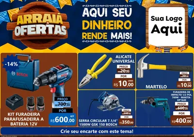 Modelo de Encarte para Encarte A4 Horizontal com o tema Arraiá de Ofertas - Junina para Maquinas e Ferramentas