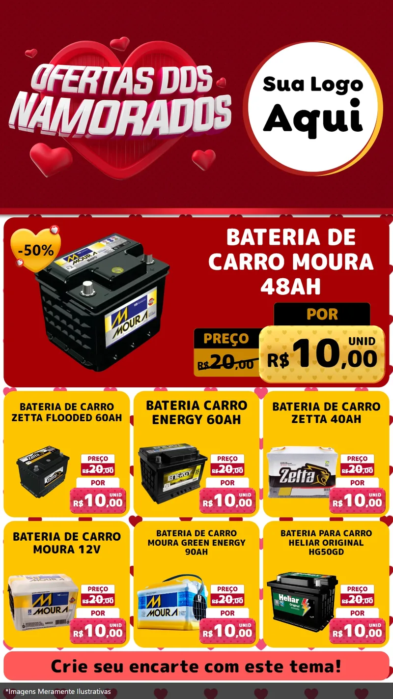Modelo de Rede Social para Stories com o tema Ofertas Dos Namorados para Baterias Elétricas