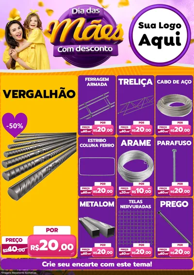 Modelo de Encarte para Encarte A4 Vertical com o tema Dia das Mães com Desconto para Ferragens