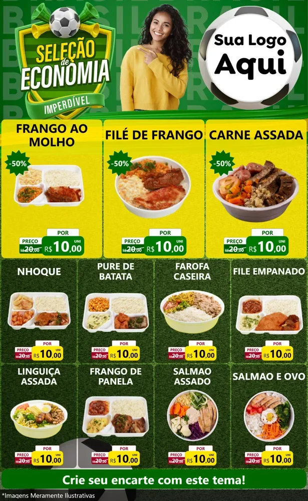 Modelo de Encarte para Encarte Grande com o tema Seleção de Economia - Copa para Restaurante