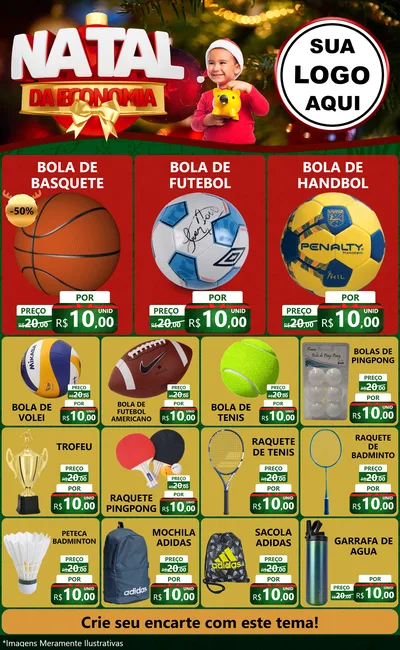 Modelo de Encarte para Encarte Grande com o tema Natal da Economia para Artigos Esportivos