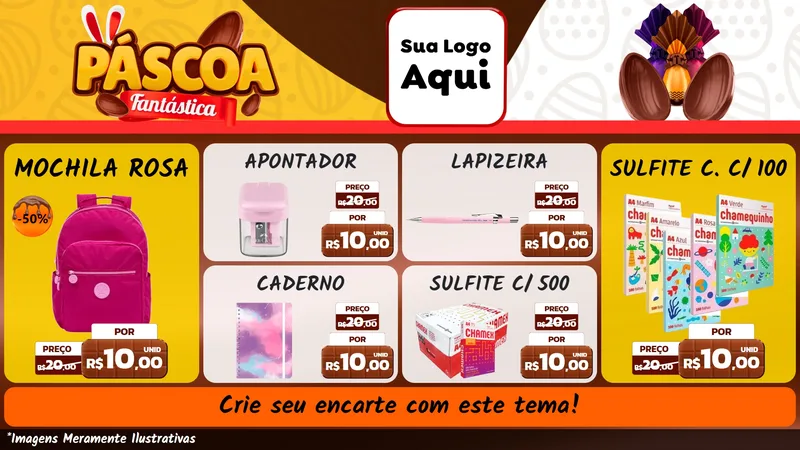 Modelo de TV para TV Horizontal com o tema Páscoa Fantástica para Papelaria