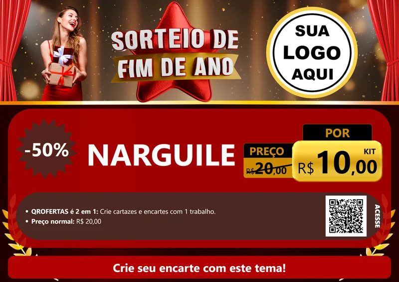 Modelo de Cartaz para Cartaz A4 Horizontal com o tema Sorteio de Fim de Ano para Tabacaria