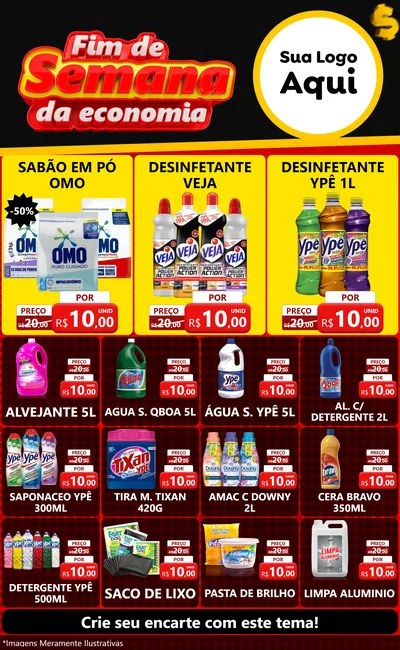 Modelo de Encarte para Encarte Grande com o tema Fim de Semana da Economia para Produtos de Limpeza