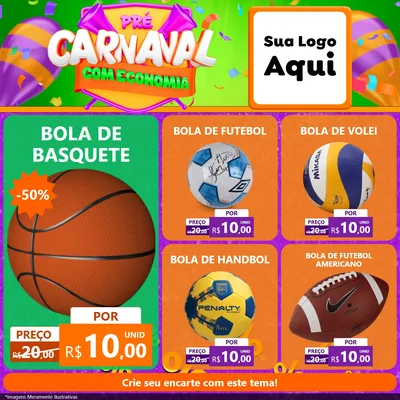 Modelo de Rede Social para Feed Facebook com o tema Pré-Carnaval Com Economia para Artigos Esportivos