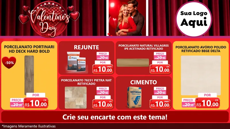Modelo de TV para TV Horizontal com o tema Valentine's Day para Pisos e revestimentos