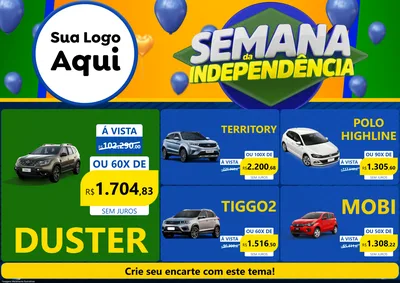 Modelo de Encarte para Encarte A4 Horizontal com o tema Semana da Independência para Concessionaria de Carros
