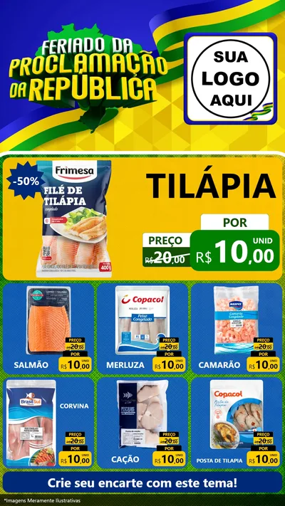 Modelo de Rede Social para Stories com o tema Feriado da Proclamação da República para Peixaria