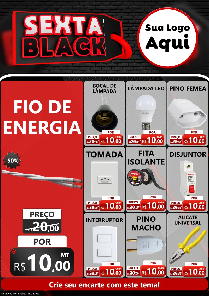 Modelo de Encarte para Encarte A4 Vertical com o tema Sexta Black para Materiais Elétricos