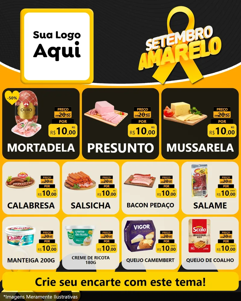 Modelo de Rede Social para Feed Instagram com o tema Setembro Amarelo para Frios e Laticínios