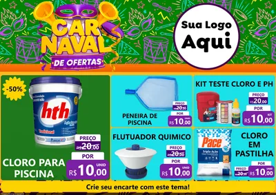 Modelo de Encarte para Encarte A4 Horizontal com o tema Carnaval de Ofertas para Produtos para Piscina