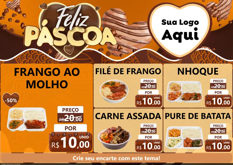Modelo de Encarte para Encarte A4 Horizontal com o tema Feliz Páscoa para Restaurante