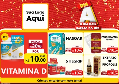 Modelo de Encarte para Encarte A4 Horizontal com o tema Dia A o Dia Mais Barato do Mês para Farmácia