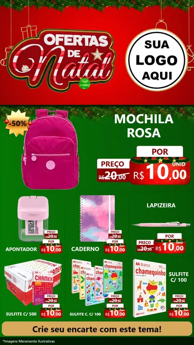 Modelo de Rede Social para Stories com o tema Ofertas de Natal para Papelaria