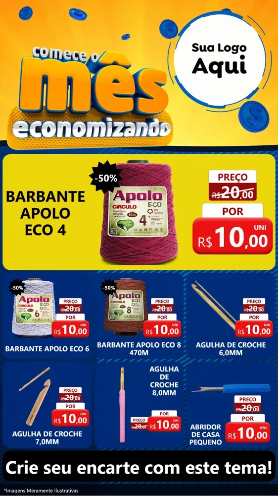 Modelo de Rede Social para Stories com o tema Comece O Mês Economizando para Armarinho e Aviamentos