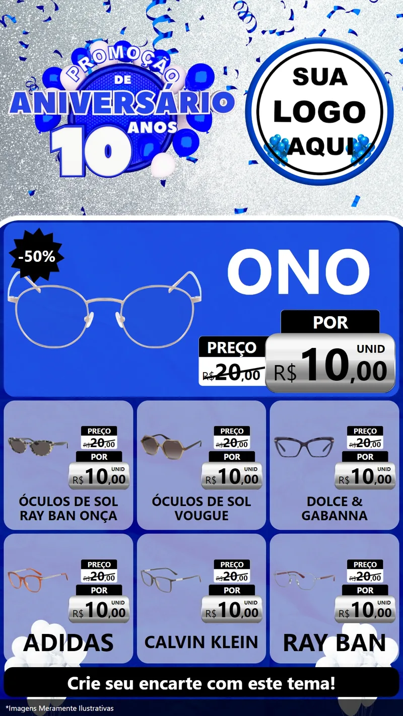 Modelo de Rede Social para Stories com o tema Promoção de Aniversário - 10 Anos para Óticas
