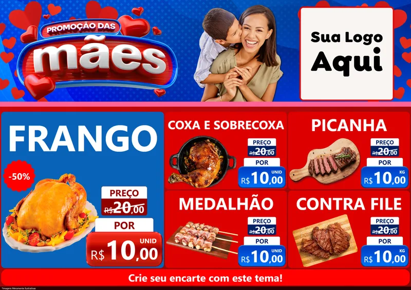 Modelo de Encarte para Encarte A4 Horizontal com o tema Promoção das Mães para Assados