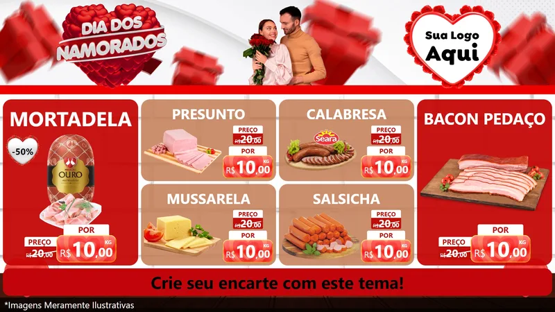 Modelo de TV para TV Horizontal com o tema Dia dos Namorados para Frios e Laticínios