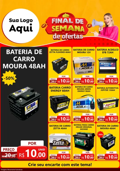Modelo de Encarte para Encarte A4 Vertical com o tema Final de Semana de Ofertas para Baterias Elétricas