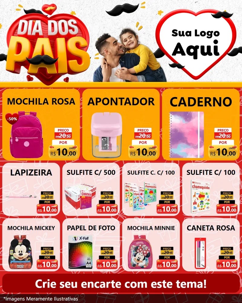 Modelo de Rede Social para Feed Instagram com o tema Dia dos Pais para Papelaria