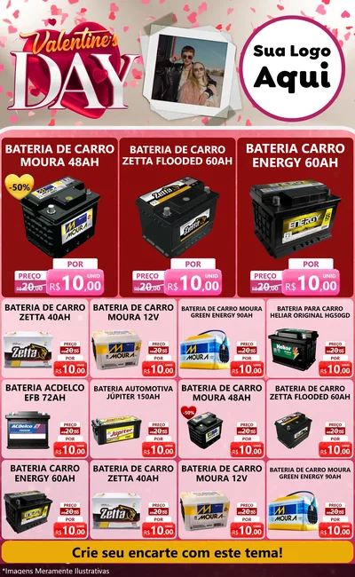 Modelo de Encarte para Encarte Grande com o tema Valentine's Day para Baterias Elétricas