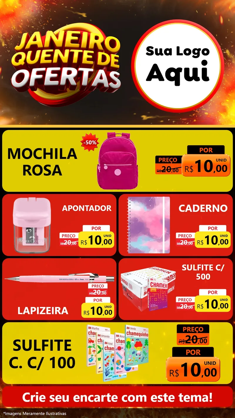 Modelo de TV para TV Vertical com o tema Janeiro Quente de Ofertas para Papelaria