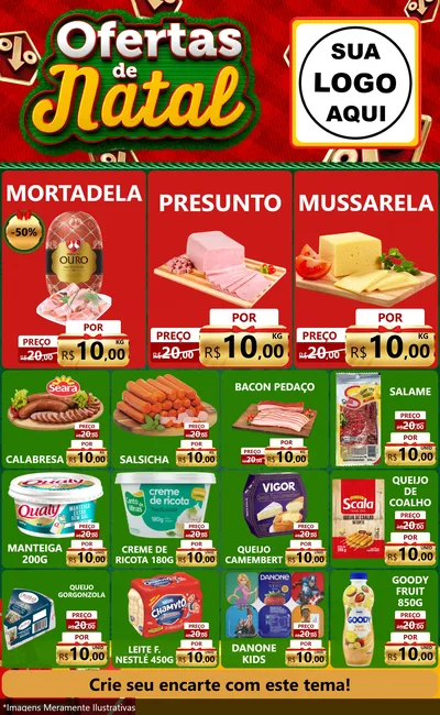 Modelo de Encarte para Encarte Grande com o tema Ofertas de Natal para Frios e Laticínios