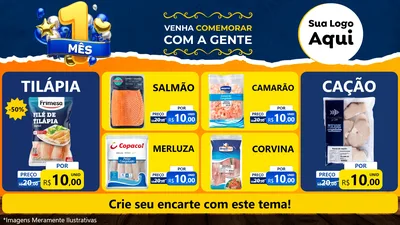 Modelo de TV para TV Horizontal com o tema Um Mês de Aniversário para Peixaria