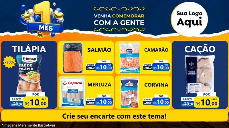 Modelo de TV para TV Horizontal com o tema Um Mês de Aniversário para Peixaria