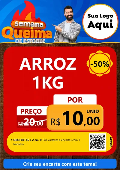 Modelo de Cartaz para Cartaz A4 Vertical com o tema Semana Queima de Estoque para Supermercado