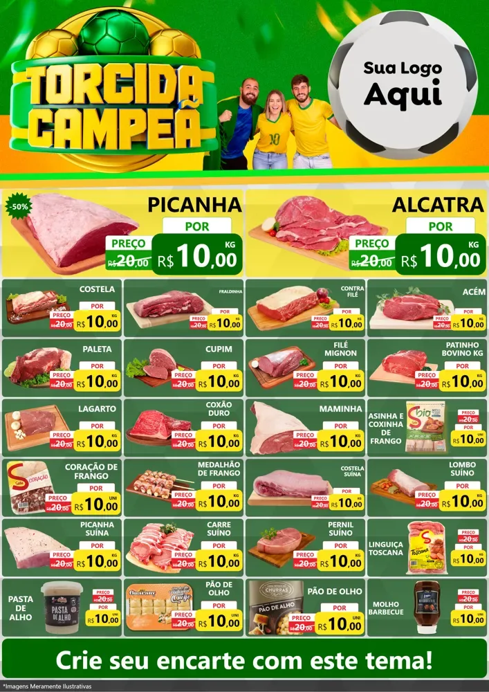 Modelo de Encarte para Encarte A4 Vertical com o tema Torcida Campeã - Copa para Açougue