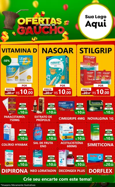 Modelo de Encarte para Encarte Grande com o tema Ofertas Semana Do Gaúcho para Farmácia