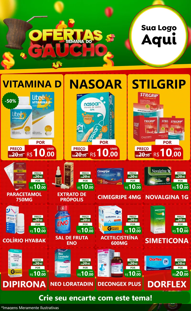 Modelo de Encarte para Encarte Grande com o tema Ofertas Semana Do Gaúcho para Farmácia