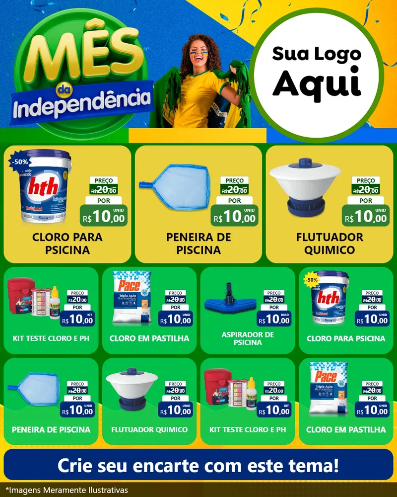 Modelo de Rede Social para Feed Instagram com o tema Mês da Independência para Produtos para Piscina