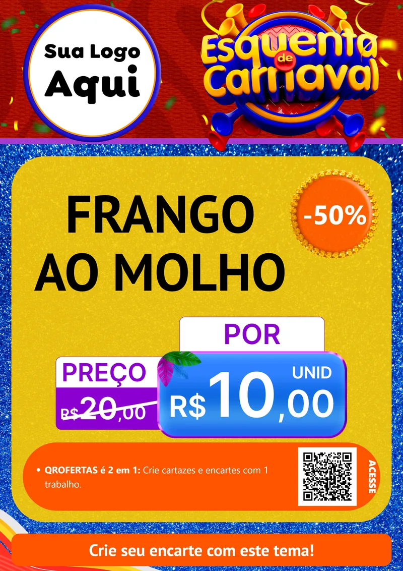 Modelo de Cartaz para Cartaz A4 Vertical com o tema Esquenta de Carnaval para Restaurante