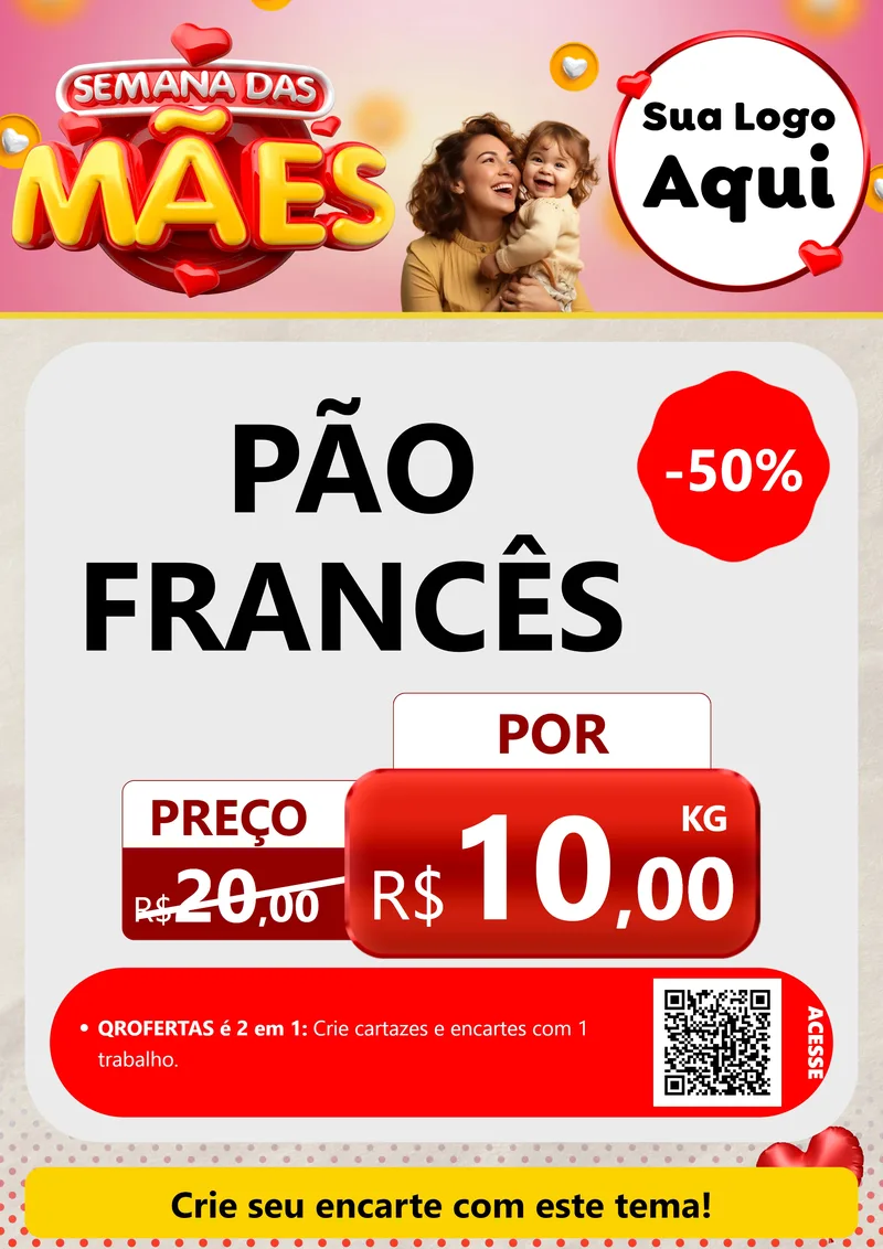 Modelo de Cartaz para Cartaz A4 Vertical com o tema Semana das Mães para Padaria