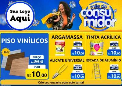 Modelo de Encarte para Encarte A4 Horizontal com o tema Mês do Consumidor para Material para Construção