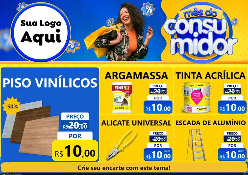 Modelo de Encarte para Encarte A4 Horizontal com o tema Mês do Consumidor para Material para Construção