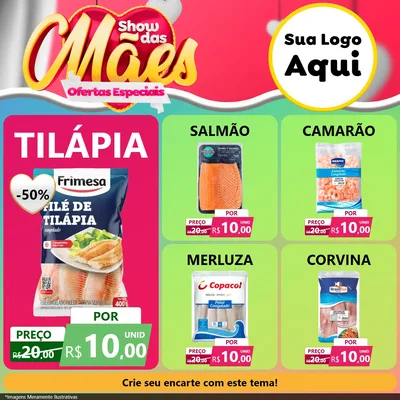 Modelo de Rede Social para Feed Facebook com o tema Show das Mães - Ofertas Especiais para Peixaria