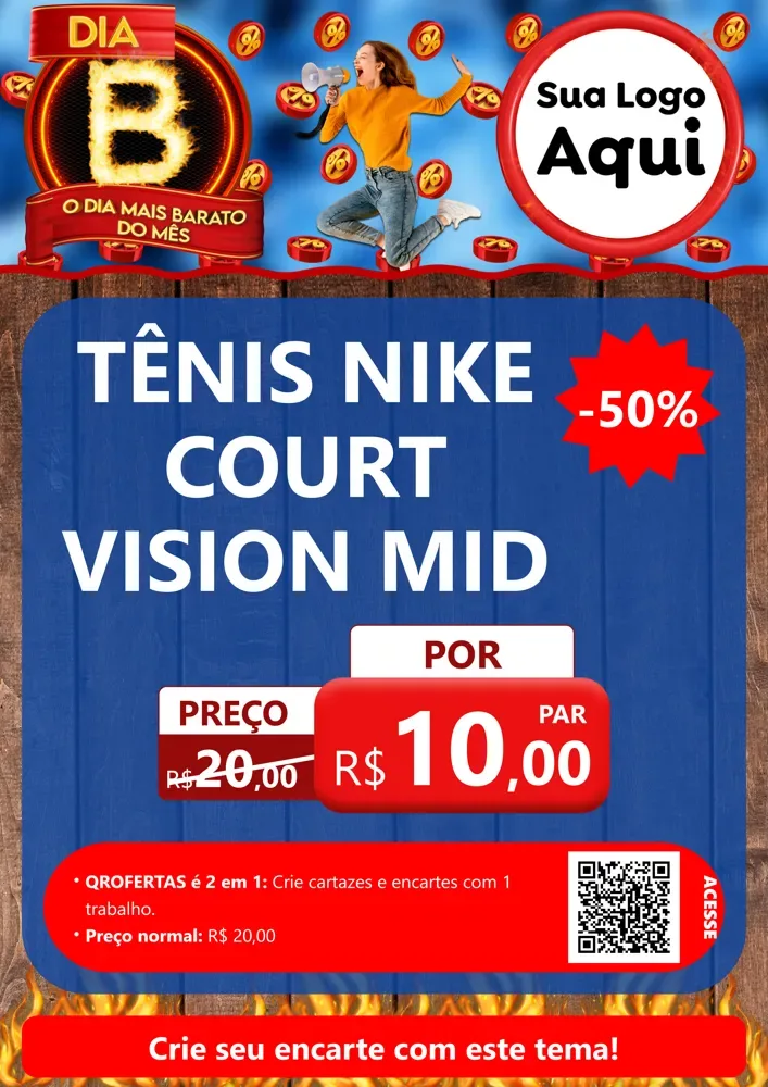Modelo de Cartaz para Cartaz A4 Vertical com o tema Dia B - O Dia Mais Barato Do Mês para Calçados