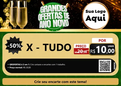 Modelo de Cartaz para Cartaz A4 Horizontal com o tema Grandes Ofertas de Ano Novo para Hamburgueria