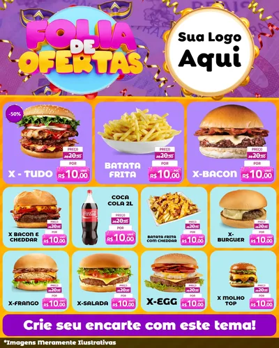 Modelo de Rede Social para Feed Instagram com o tema Folia de Ofertas para Hamburgueria