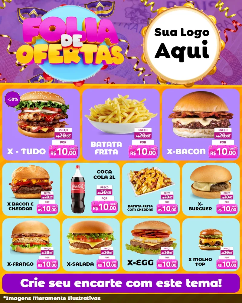Modelo de Rede Social para Feed Instagram com o tema Folia de Ofertas para Hamburgueria