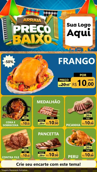 Modelo de Rede Social para Stories com o tema Arraiá de Preço Baixo - Junina para Assados