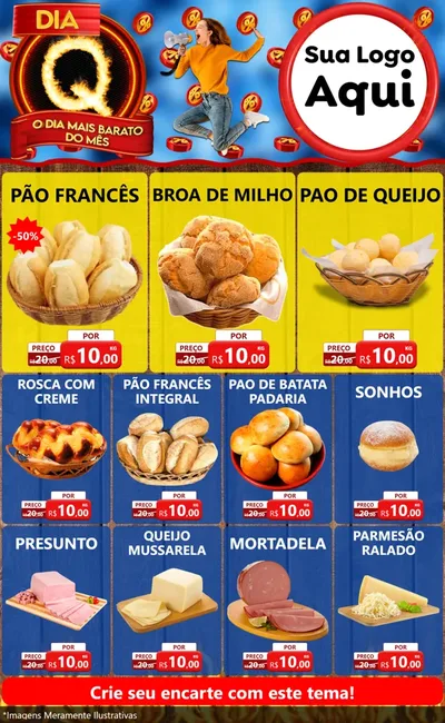 Modelo de Encarte para Encarte Grande com o tema Dia Q - O Dia Mais Barato Do Mês para Padaria