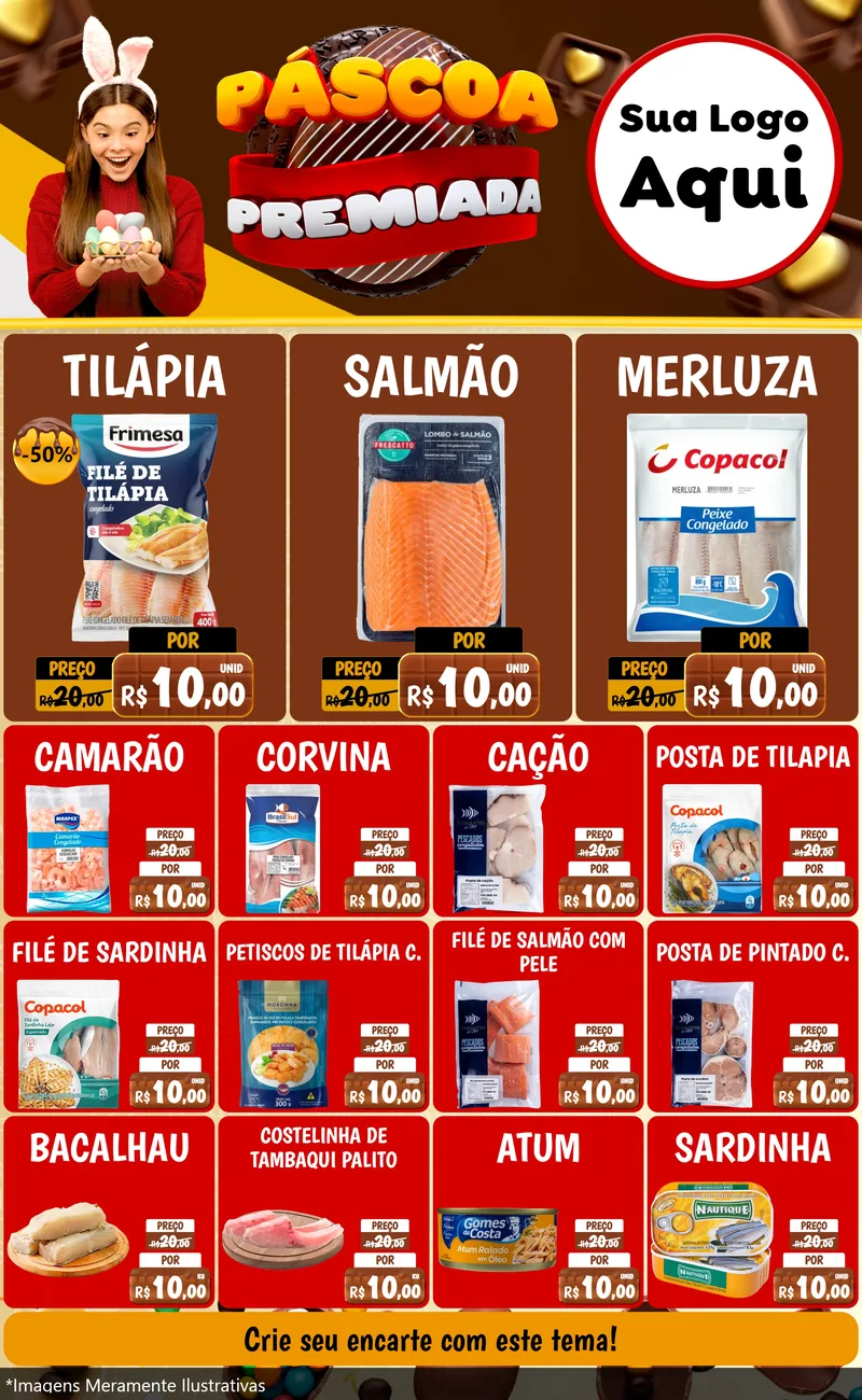 Modelo de Encarte para Encarte Grande com o tema Páscoa Premiada para Peixaria