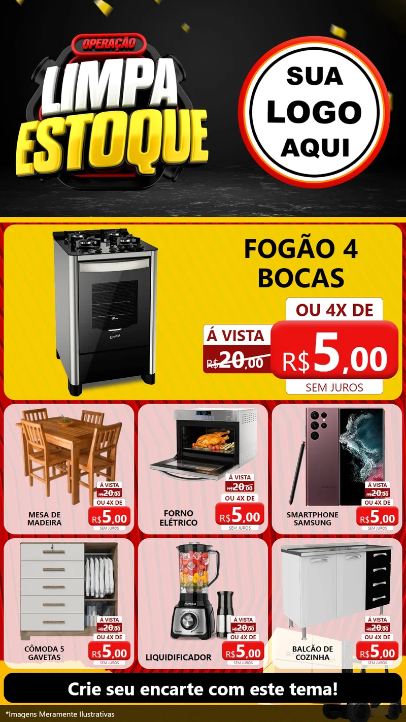 Modelo de Rede Social para Stories com o tema Operação Limpa Estoque para Móveis e Eletro