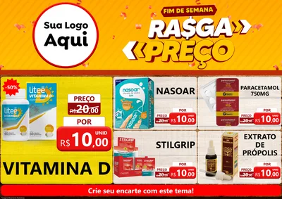 Modelo de Encarte para Encarte A4 Horizontal com o tema Fim de Semana Rasga Preços para Farmácia